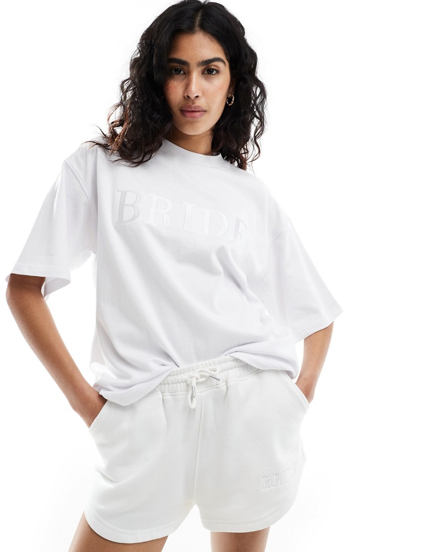 Six Stories Bride statement tee co-ord in white