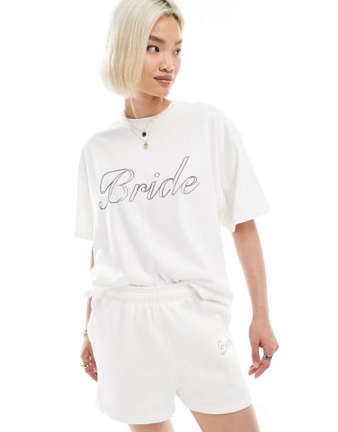 Six Stories – Bride – T-Shirt in Elfenbeinweiß mit „Bride“-Schriftzug, Kombiteil - view 1