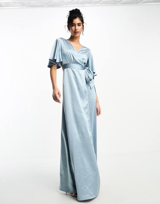 Dusty blue hot sale wrap dress