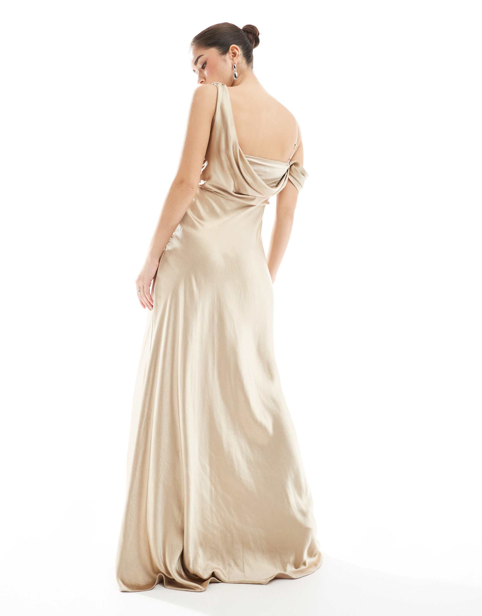 six stories bridesmaid asymmetric cowl maxi dress in gold