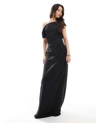 Six Stories – Bridesmaid – Asymmetrisches Satin-Maxikleid in Schwarz - view 1