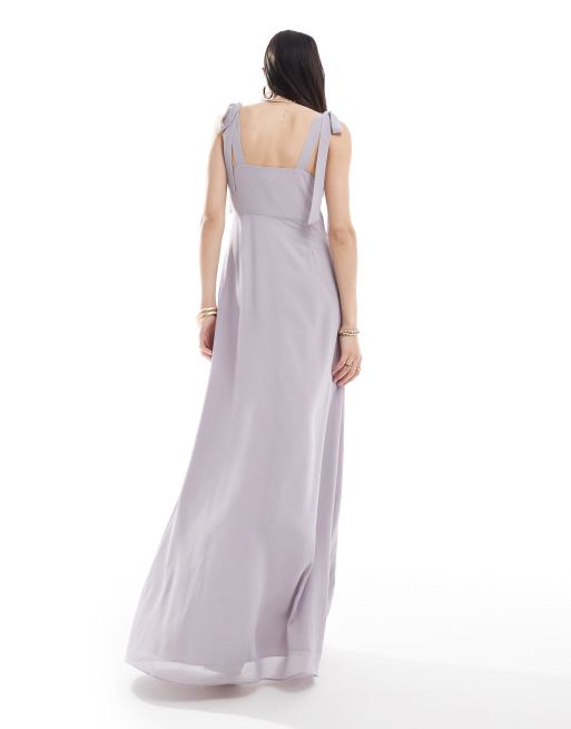 Six Stories Bridesmaid bow shoulder chiffon maxi dress in lilac | ASOS