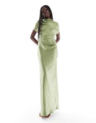 Six Stories - Bridesmaid - Brautjungfern-Maxikleid aus satiniertem Satin mit Rüschen in Moosgrün