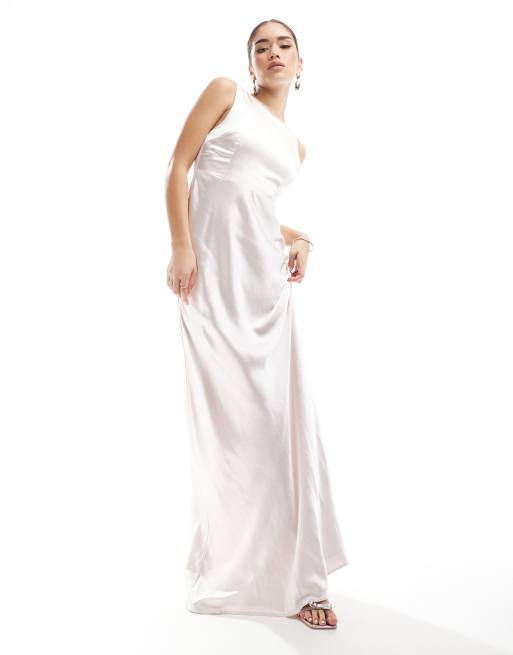 Six Stories Bridesmaid cowl back satin maxi dress in powder pink
