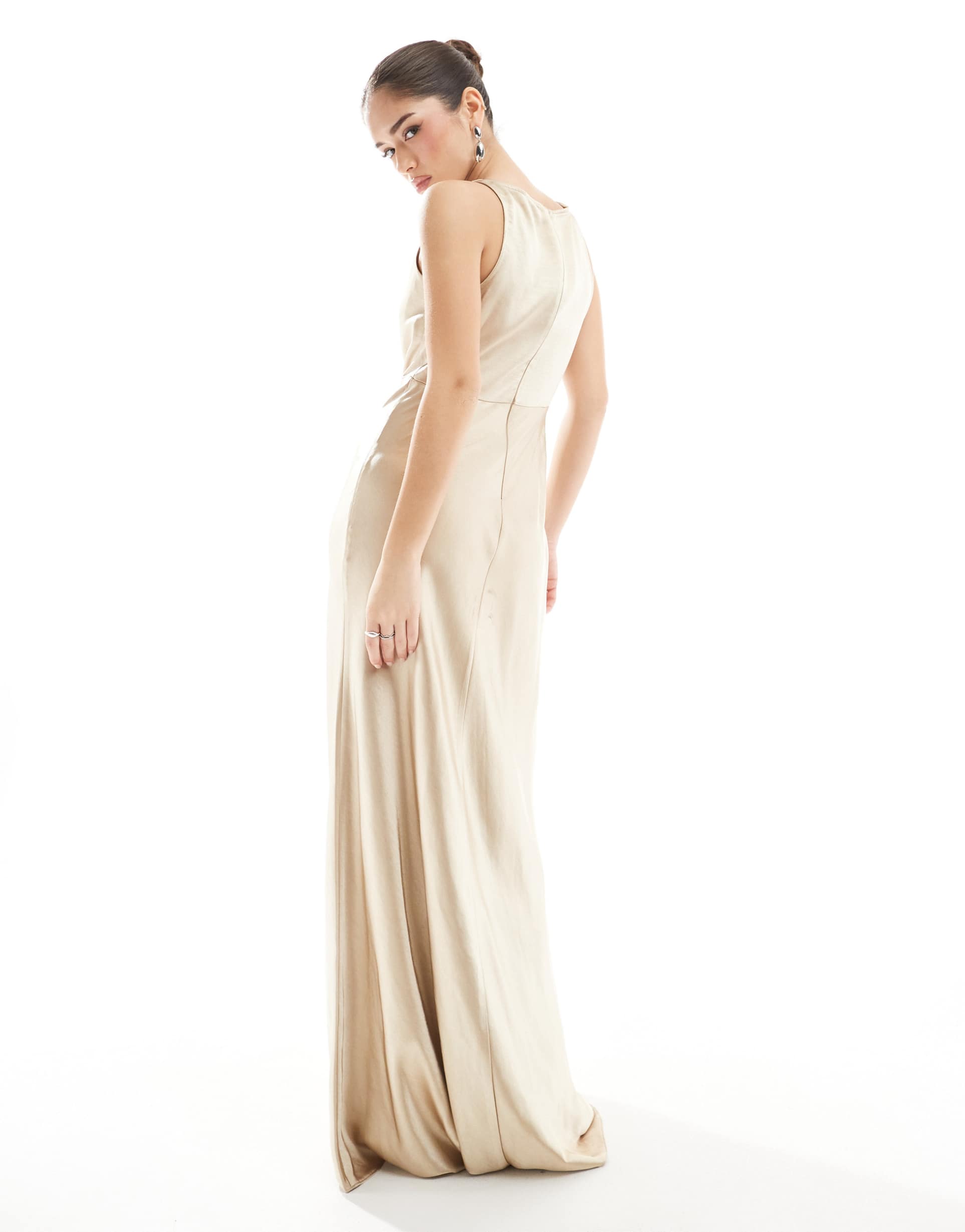 six stories bridesmaid cowl front satin maxi dress in gold