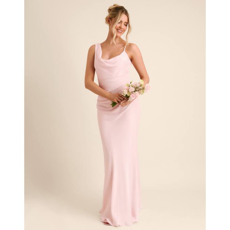 chinese dress ladies Simple Light Pink Sheath Cowl Neck Spaghetti Straps Bridesmaid Dresses,  MBD228