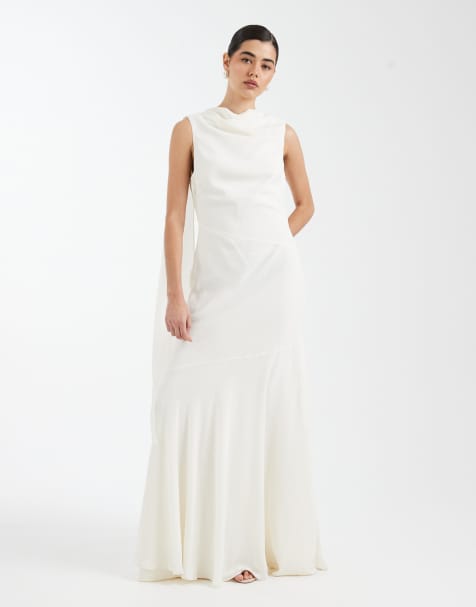 Six Stories Bridesmaid crepe high cowl neck maxi dress in Ivory - view 1