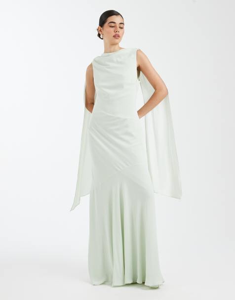 Six Stories Bridesmaid crepe high cowl neck maxi dress in mint green - view 1