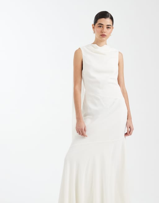 Six Stories – Bridesmaid – Crepe-Maxikleid in Elfenbeinweiß mit hohem Wasserfallausschnitt, 4 von 4