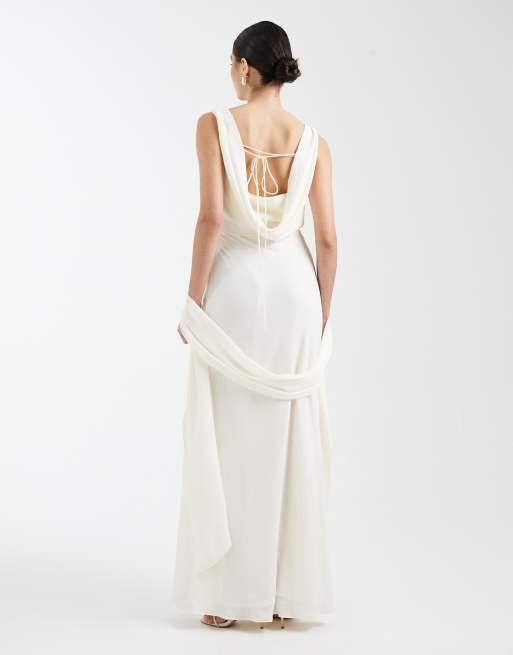 Six Stories – Bridesmaid – Crepe-Maxikleid in Elfenbeinweiß mit tiefem Wasserfallausschnitt vorne, 2 von 4