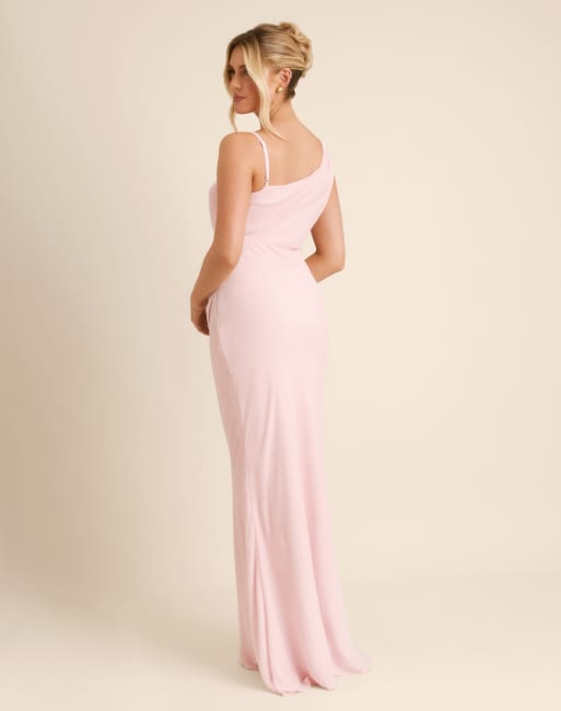 Six Stories – Bridesmaid – Crepe-Maxikleid in Hellrosa mit asymmetrischem Wasserfallausschnitt, 4 von 4