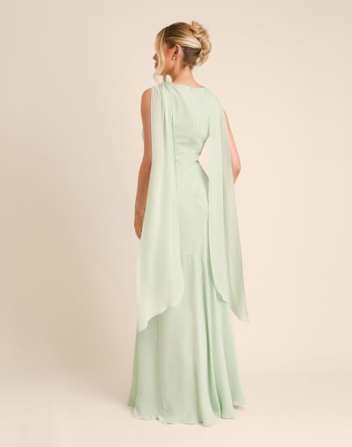 Six Stories – Bridesmaid – Crepe-Maxikleid in Minzgrün mit hohem Wasserfallausschnitt, 2 von 4