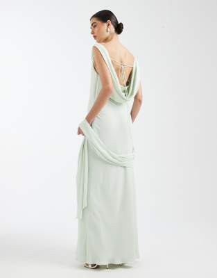 Six Stories - Bridesmaid - Crepe-Maxikleid in Minzgrün mit tiefem Wasserfallausschnitt vorne