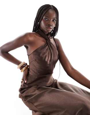 Six Stories Bridesmaid Halter Neck Satin Maxi Dress