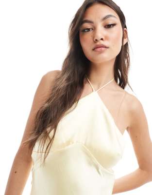Six Stories Bridesmaid Halter Neck Satin Maxi Dress In Yellow