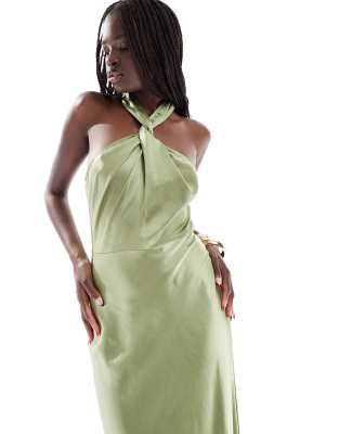 Six Stories Bridesmaid Halter Neck Satin Maxi Dress