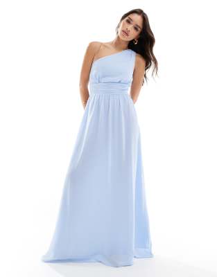 Six Stories Bridesmaid One Shoulder Chiffon Maxi Dress In Powder Blue-purple