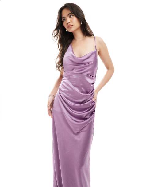 Six Stories Bridesmaid One Shoulder Drape Detail Satin Maxi Dress
