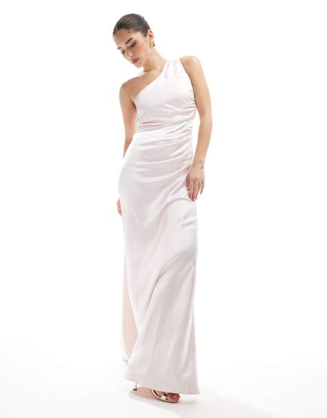 Six Stories Bridesmaid one shoulder satin maxi dress in powder pink - view 1