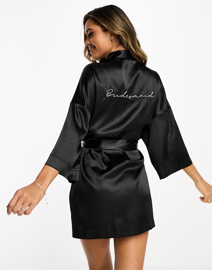 Six Stories Bridesmaid Robe With Embroidery In Black
