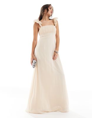 Six Stories Bridesmaid Ruched Chiffon Maxi Dress In Champagne-neutral