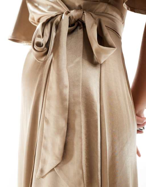 sachin and babi light blue dress Halter Neck Satin Bridesmaid Dress - Champagne
