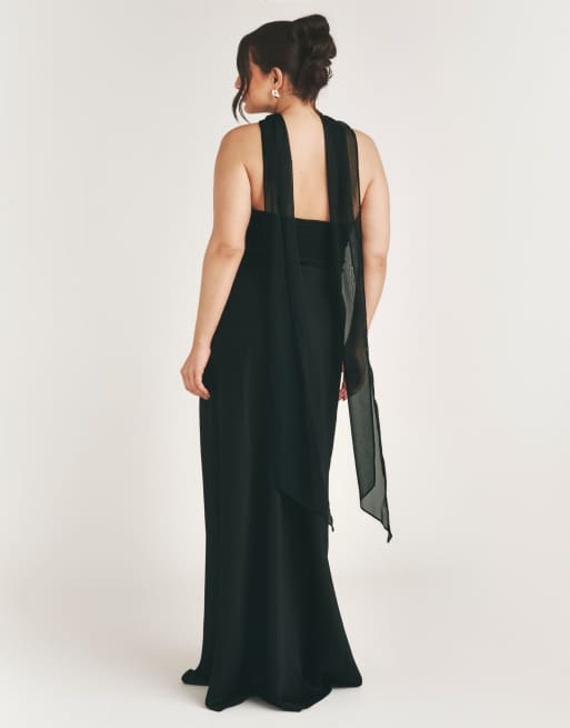 black bridesmaid dresses with neck scarf Neck Scarf Fuchsia