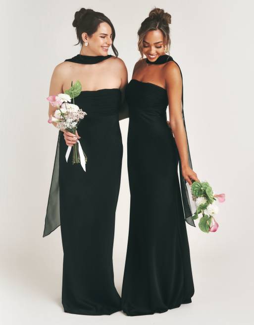 black satin bridesmaid dresses long Maxi Dress Black Silk Bridesmaid Dresses Black Bridesmaid Dress Shiny Satin  Size 2XL Birdy Grey Lydia