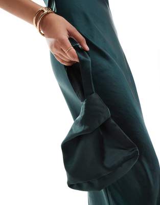 Six Stories Bridesmaid satin co-ord pouch bag in emerald-Green