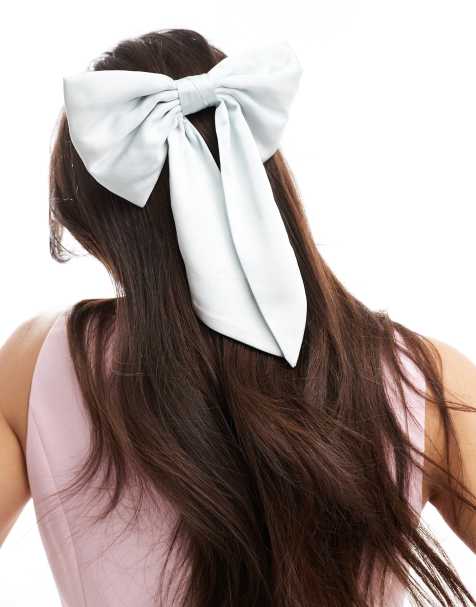 Six Stories Bridesmaid satin hair bow clip in ice blue - view 1
