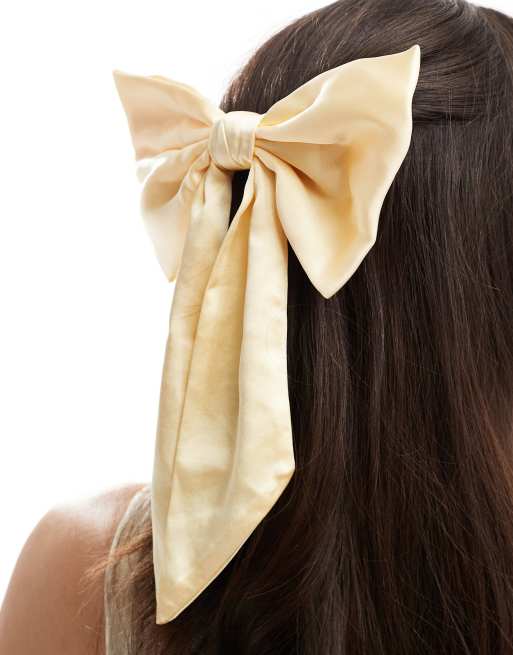 Six Stories Bridesmaid satin hair bow clip in lemon, 3 of 4