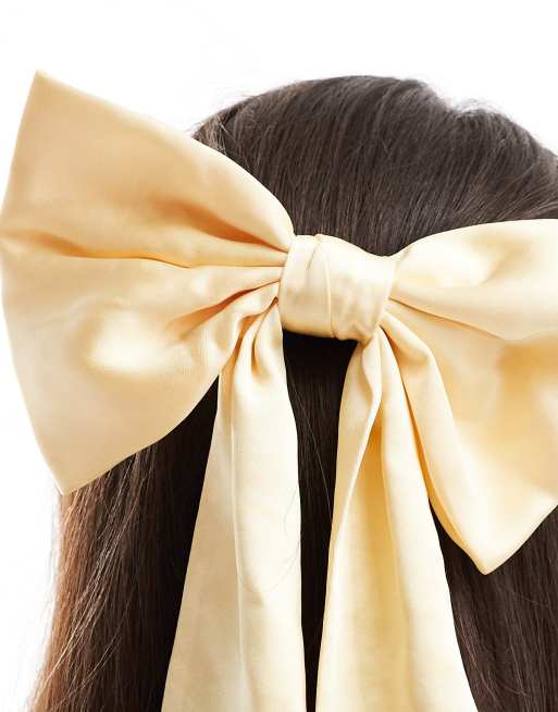 Six Stories Bridesmaid satin hair bow clip in lemon, 4 of 4