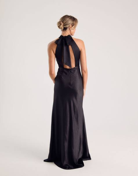 Six Stories Bridesmaid satin halter neck maxi dress in black