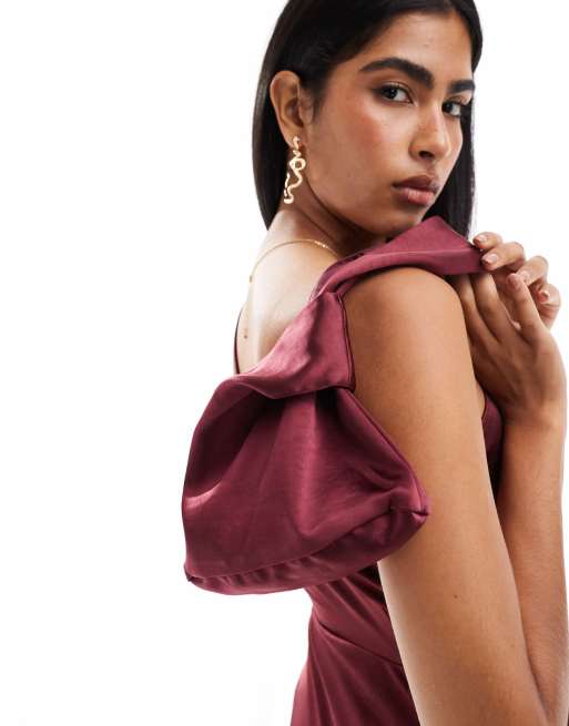Six Stories Bridesmaid satin pouch bag in burgundy (part of a set)