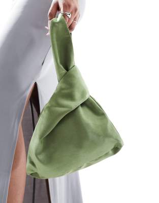 Bridesmaid satin pouch bag in moss green - part of a set