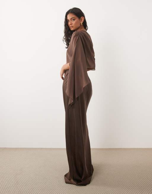 chocolate brown chiffon bridesmaid dresses A-Line Brown V-Neck Chiffon Bridesmaid Prom Dresses