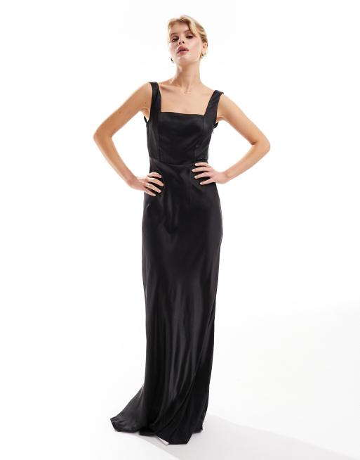 Black Straight Neck Maxi Dress