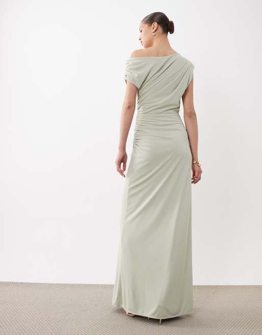 princess polly baby blue dress Six Stories Bridesmaid stretch off shoulder draped maxi dress in sage