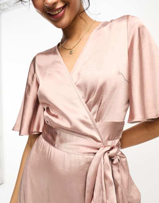 Rose gold store satin wrap dress