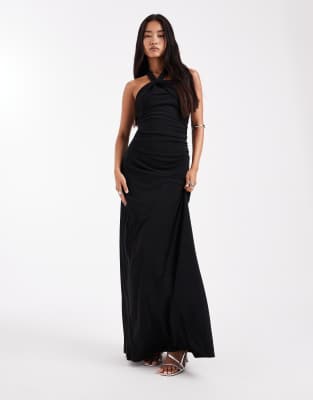 Six Stories - Bridesmaids - Brautjungfern-Maxikleid in Schwarz mit Stretchanteil und asymmetrischem Neckholder-Design