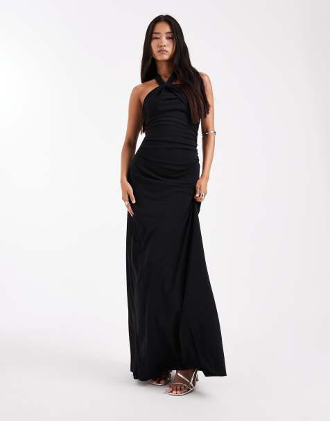 Six Stories – Bridesmaids – Brautjungfern-Maxikleid in Schwarz mit Stretchanteil und asymmetrischem Neckholder-Design - view 1