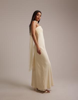 Six Stories Bridesmaids Chiffon Bandeau Scarf Detail Maxi Dress In Yellow