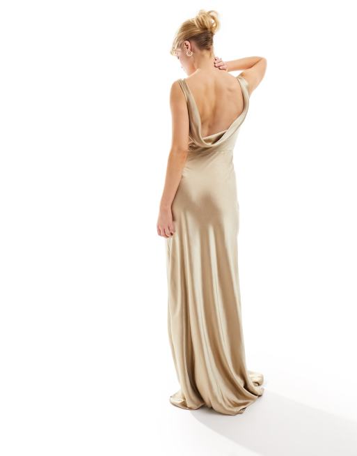 Cowl Back Satin Bridesmaid Dress - Champagne