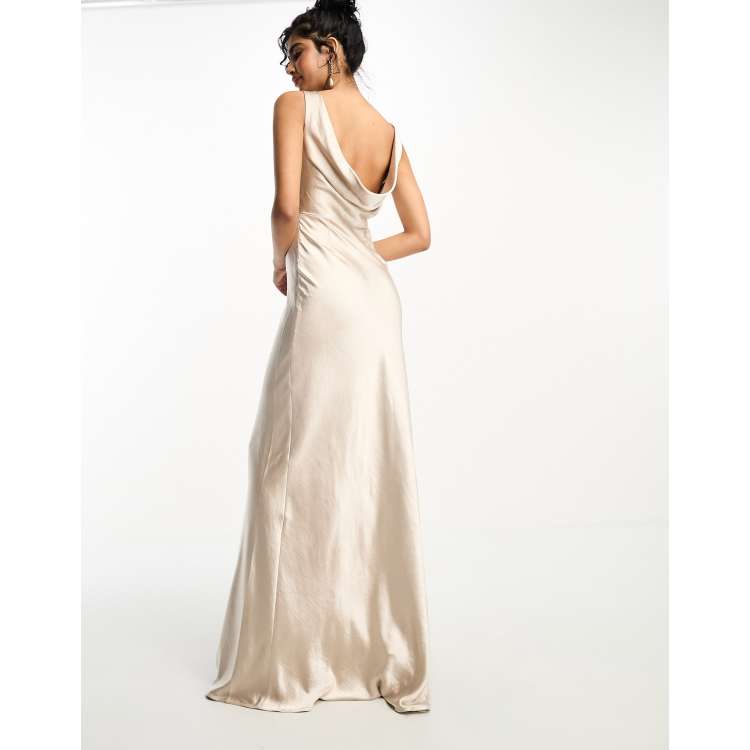 Cowl Back Satin Bridesmaid Dress - Champagne