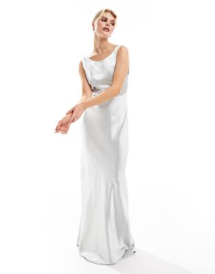 Bridesmaids cowl back satin maxi dress in silver