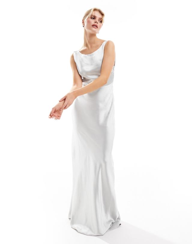 Six Stories - bridesmaids cowl back satin maxi dress in silver