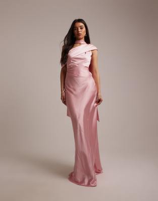Six Stories - Bridesmaids - Drapiertes Satin-Maxikleid in Rosenrosa mit One-Shoulder-Träger
