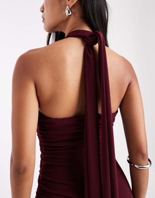 Six Stories – Bridesmaids – Maxikleid in Weinrot mit Stretchanteil und Neckholder, 3 von 4