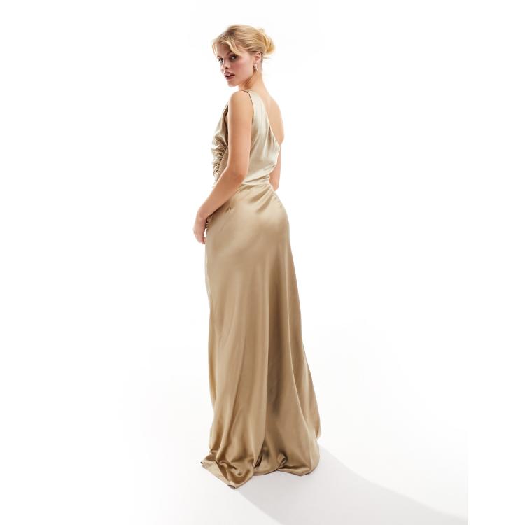 champagne bridesmaid dresses asos ASOS DESIGN Bridesmaid satin ruched halter neck maxi dress in blush