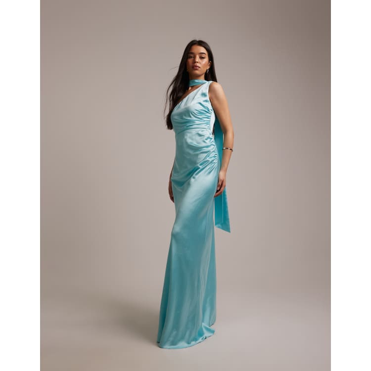 cheap turquoise bridesmaid dresses Six Stories One Shoulder Gathered Dress in at Nordstrom, Size 14 Style:Without Slit collection-day-dresses Stassi Backless Knit Midi Teal Sweetheart 5